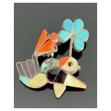 Zuni Multi-stone Inlay Hummingbird Pin Brooch, Vintage Native American