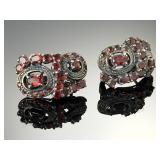 Vintage Sterling Silver Fiery Red Garnet Cluster Omega Back Earrings 925