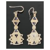 Vintage Sterling Silver Amethyst Geometric Bohemian Dangle Earrings 925