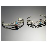 Vintage Navajo Sterling Silver Turquoise Coral Cuff Bracelets Lot of 2