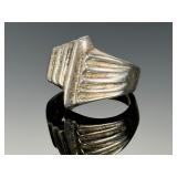 Vintage Mexican Silver Ring, Ribbed Geometric Design, Marked Mexico, Size 6.5