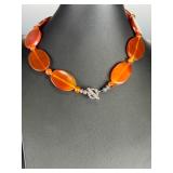 Vintage Carnelian Agate Modernist Statement Necklace, Chunky Polished Disc
