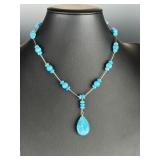 Sterling Silver Larimar Liquid Silver Southwestern Beaded Pendant Necklace 925