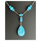 Sterling Silver Larimar Liquid Silver Southwestern Beaded Pendant Necklace 925