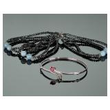 Sterling Silver 925 Bracelet Lot: Heart Bypass Bangle & Multi-Strand Beads