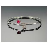 Sterling Silver 925 Bracelet Lot: Heart Bypass Bangle & Multi-Strand Beads