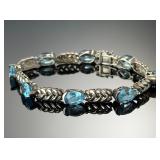 Sterling Silver & Blue Topaz Braided Link Bracelet 925 Fine Jewelry 7in
