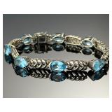 Sterling Silver & Blue Topaz Braided Link Bracelet 925 Fine Jewelry 7in