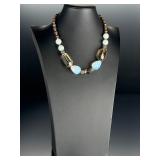 Opalite Smoky Quartz Bronzite Bali Style Chunky Beaded Statement Necklace