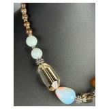 Opalite Smoky Quartz Bronzite Bali Style Chunky Beaded Statement Necklace