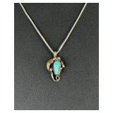 Navajo Sterling Silver Sleeping Beauty Turquoise Pendant Necklace Tawa by KT