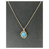 Navajo Kingman Turquoise Sterling Silver Pendant Necklace Tawa by KT