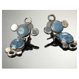 Native American Sterling Silver Lapis Lazuli & Denim Lapis Dangle Earrings