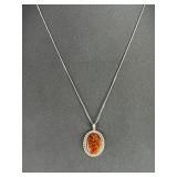 Native American Sterling Silver Fire Agate Pendant Necklace 19.5 Inches Signed