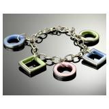 Karibou Sterling Silver Modernist Geometric Charm Bracelet 925 Multi-Color