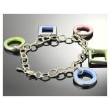 Karibou Sterling Silver Modernist Geometric Charm Bracelet 925 Multi-Color