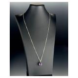 Italian Sterling Silver 925 Box Chain Necklace 30" Pear Cut Amethyst Pendant