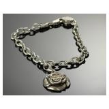 Harley-Davidson Sterling Silver Rose Charm Bracelet .925 Fine Jewelry 7.5"