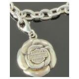 Harley-Davidson Sterling Silver Rose Charm Bracelet .925 Fine Jewelry 7.5"