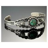 Fred Harvey Era Native American Silver & Green Turquoise Cuff Bracelet