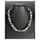Deb Guyot 925 Sterling Silver Aquamarine Quartz & Pearl Statement Necklace
