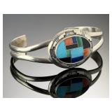 Carolyn Pollack Relios Sterling Silver Inlay Cuff Turquoise Lapis Malachite