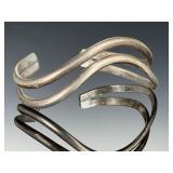 Vintage Mexican Sterling Silver Triple Band Cuff Bracelet, Signed 925