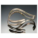 Vintage Mexican Sterling Silver Triple Band Cuff Bracelet, Signed 925