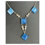 Vintage Sterling Silver Blue Stone Art Deco Style Pendant Necklace 15"