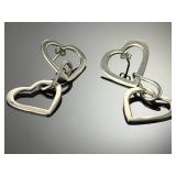 Vintage Mexican Sterling Silver Double Heart Dangle Earrings .925