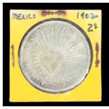 1902 Mexico MO 1 Peso 90% Silver Coin Cap & Ray Eagle UNC