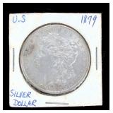 1879 US Morgan Silver Dollar Coin, 90% Silver, Uncirculated Appearance