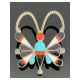 Vintage Zuni Multi-Stone Inlay Butterfly Pin Brooch, Native American Jewelry