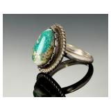Vintage Turquoise Silver Southwest Ring, Estate Jewelry, Size 9.5