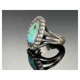 Vintage Navajo Turquoise Silver Ring, Unmarked, Size 4.25, Estate Jewelry