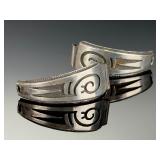 Vintage Hopi Silver Overlay Watch Tips, Ladies Native American Jewelry