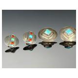 Native American Sterling Silver Turquoise Inlay Earrings Lot, Signed LK