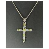 Disney JCM Sterling Silver Gemstone Cross Pendant Necklace Peridot Blue Topaz