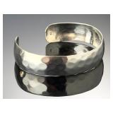 Vintage Sterling Silver Hammered Cuff Bracelet 925 Bold Wide Handcrafted