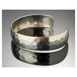 Vintage Sterling Silver Hammered Cuff Bracelet 925 Bold Wide Handcrafted