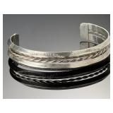 Vintage Southwestern Hand Stamped Silver Cuff Bracelet - Split Shank Twist