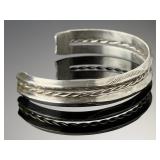 Vintage Southwestern Hand Stamped Silver Cuff Bracelet - Split Shank Twist