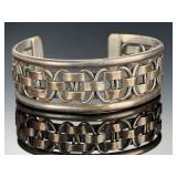 Vintage Mexican Sterling Silver Cuff Bracelet, Woven Basket Weave, TJ-5, 925