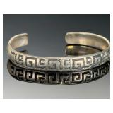 Vintage Mexican Sterling Silver Cuff Bracelet, Greek Key Pattern, Marked 925