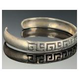 Vintage Mexican Sterling Silver Cuff Bracelet, Greek Key Pattern, Marked 925
