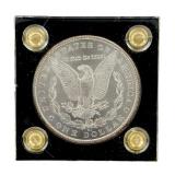 1884 US Morgan Silver Dollar Coin, 90% Pure, Uncirculated, Acrylic