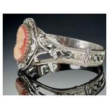Vintage Whiting & Davis Cameo Hinged Bracelet Silver-Tone Filigree Bangle