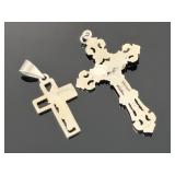 Vintage Sterling Silver Cross Pendant Lot Ornate Crucifix & Modernist Jesus