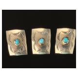 Vintage Native American Sterling Silver Turquoise Watch Band Scarf Slides Lot