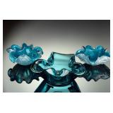Vintage Murano Style Art Glass Bowls - Lot of 3 Turquoise Silver Foil & Teal